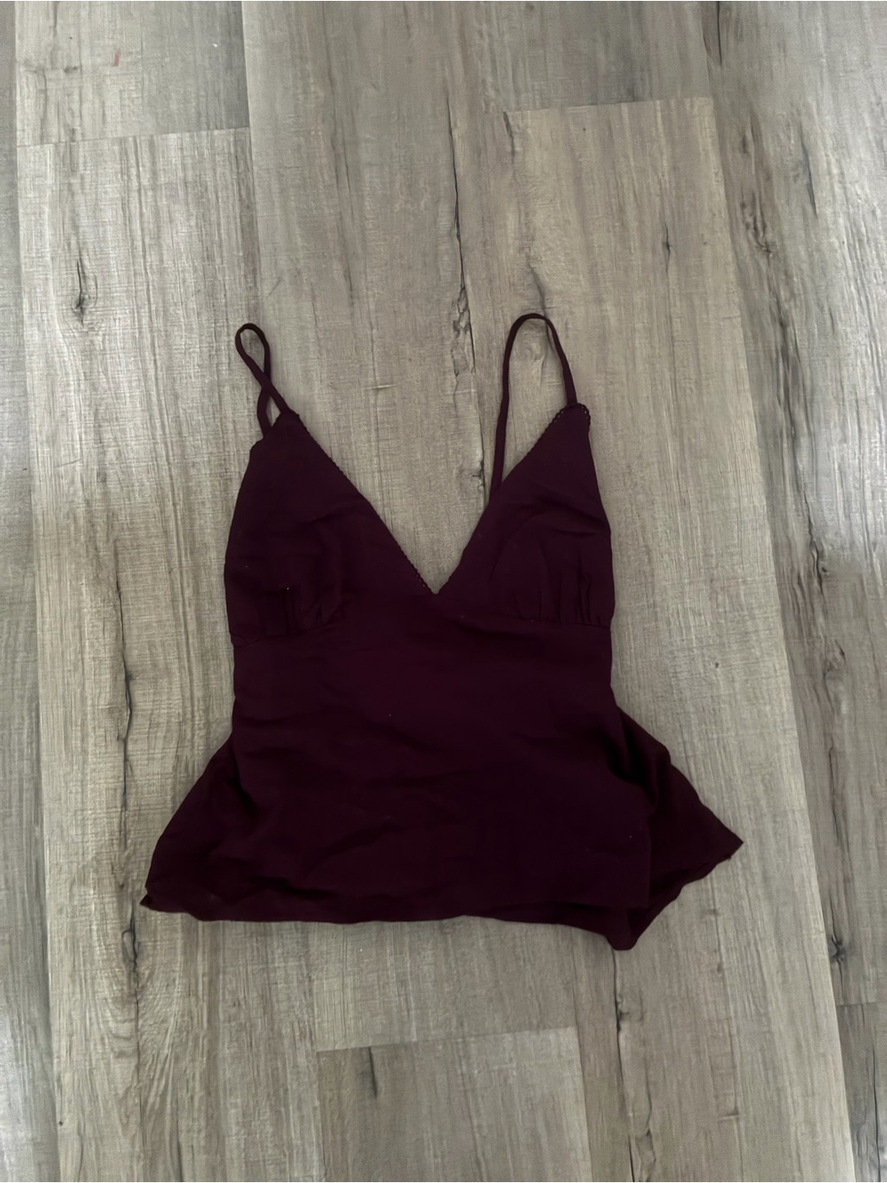 Plunge V-Neck Spaghetti Strap Babydoll Tank Top - Deep Plum/Burgundy